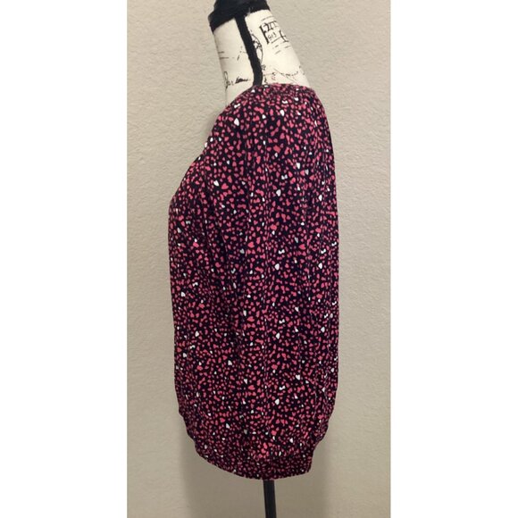 Michael Kors Womens Pink & Black Heart Print Blouse With 3/4 Sleeves Scoop Neck - Picture 4 of 6